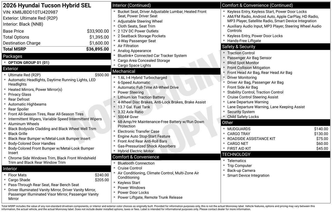 New 2026 R2P Red Hyundai SEL AWD image 3