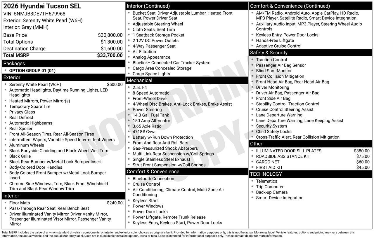 New 2026 Serenity White Pearl Hyundai SEL FWD image 7