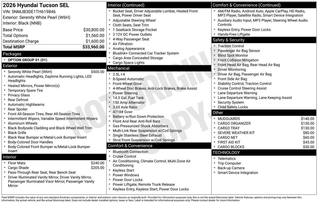 New 2026 W6H White Hyundai SEL FWD image 7