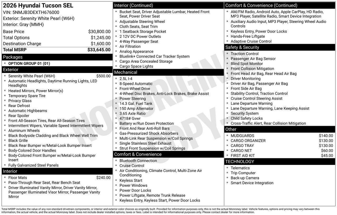 New 2026 W6H White Hyundai SEL FWD image 7