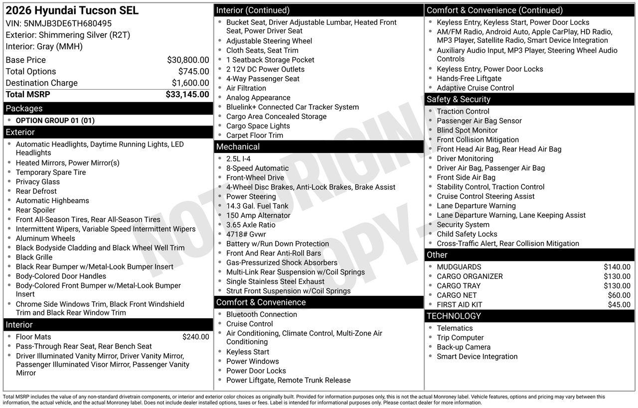 New 2026 R2T Silver Hyundai SEL FWD image 7