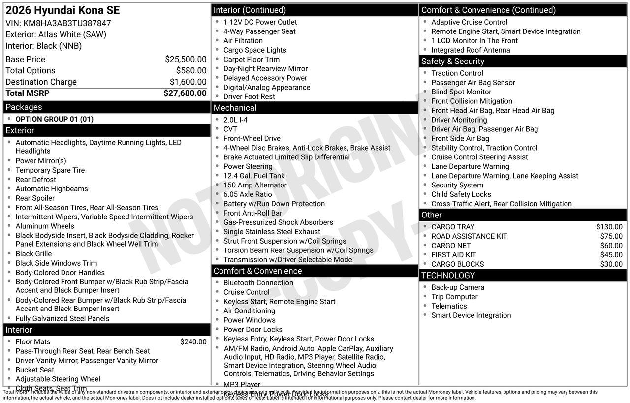 New 2026 SAW White Hyundai SE FWD image 7
