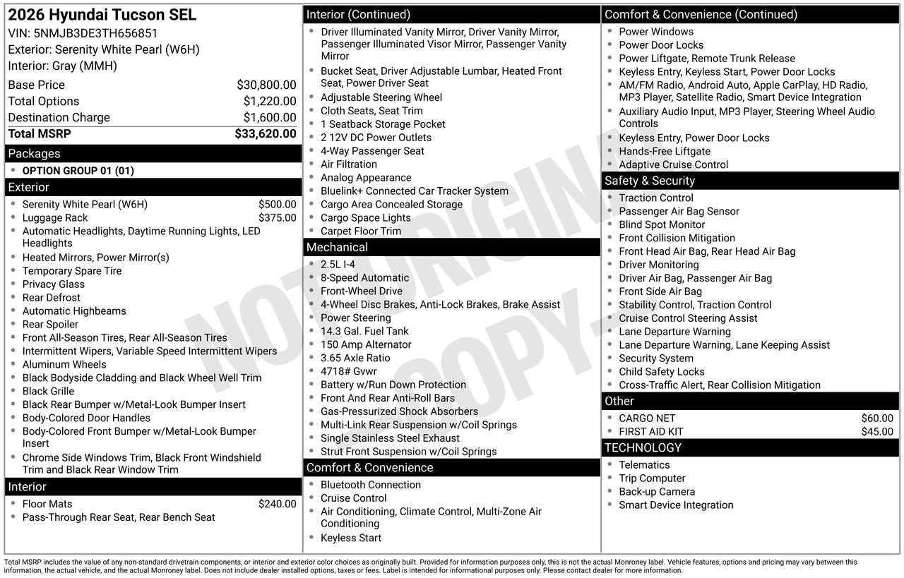New 2026 W6H White Hyundai SEL FWD image 7