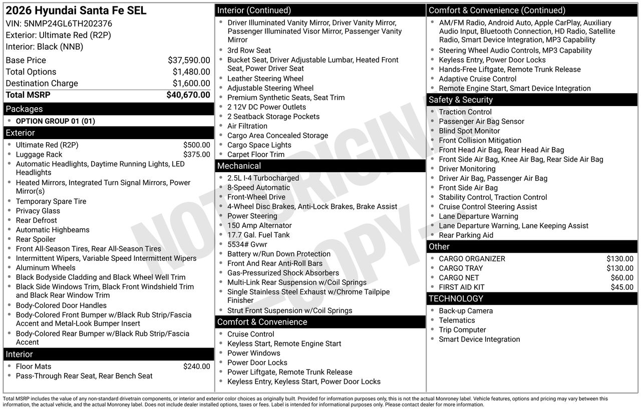 New 2026 Ultimate Red Hyundai SEL FWD image 7