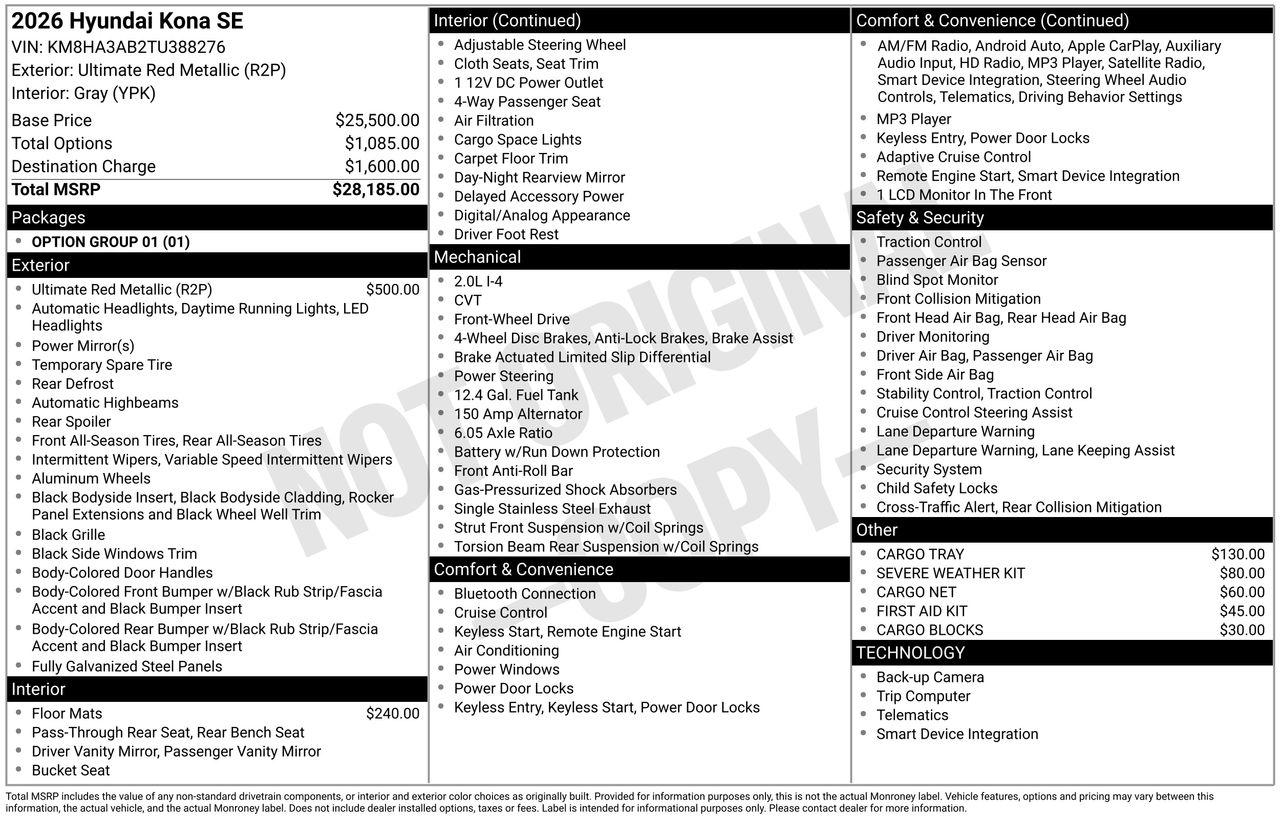 New 2026 R2P Red Hyundai SE FWD image 7