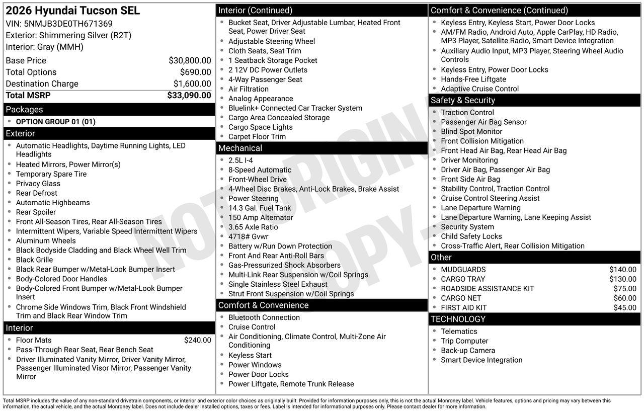 New 2026 R2T Silver Hyundai SEL FWD image 7