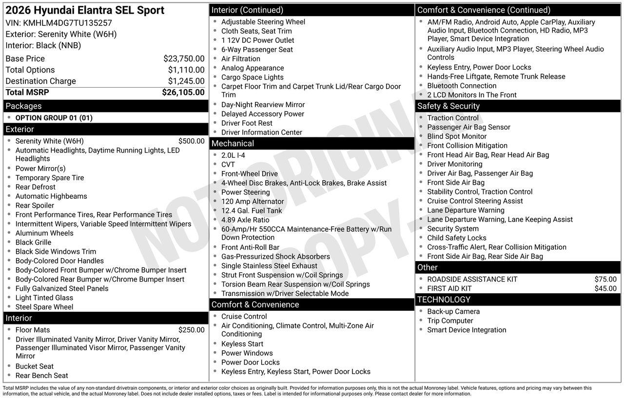 New 2026 W6H White Hyundai SEL Sport image 7