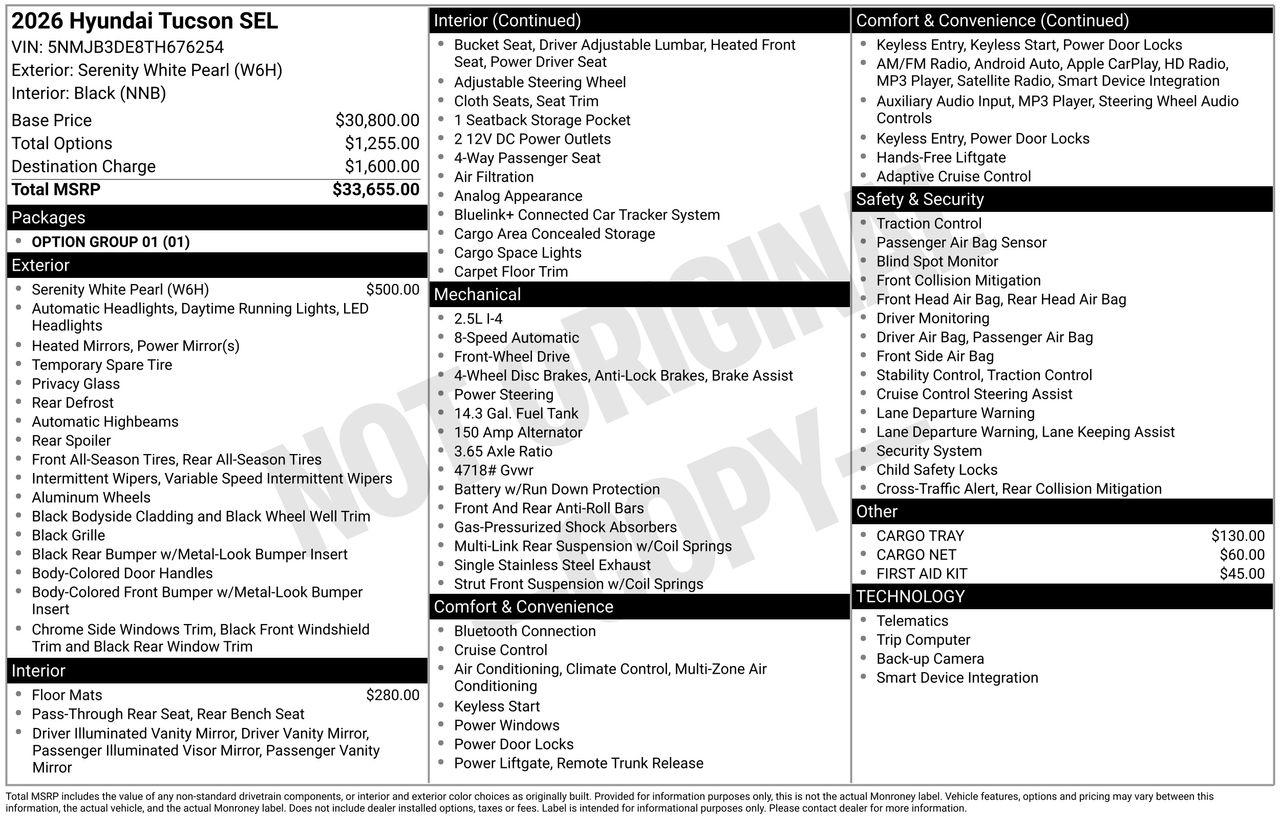 New 2026 W6H White Hyundai SEL FWD image 7