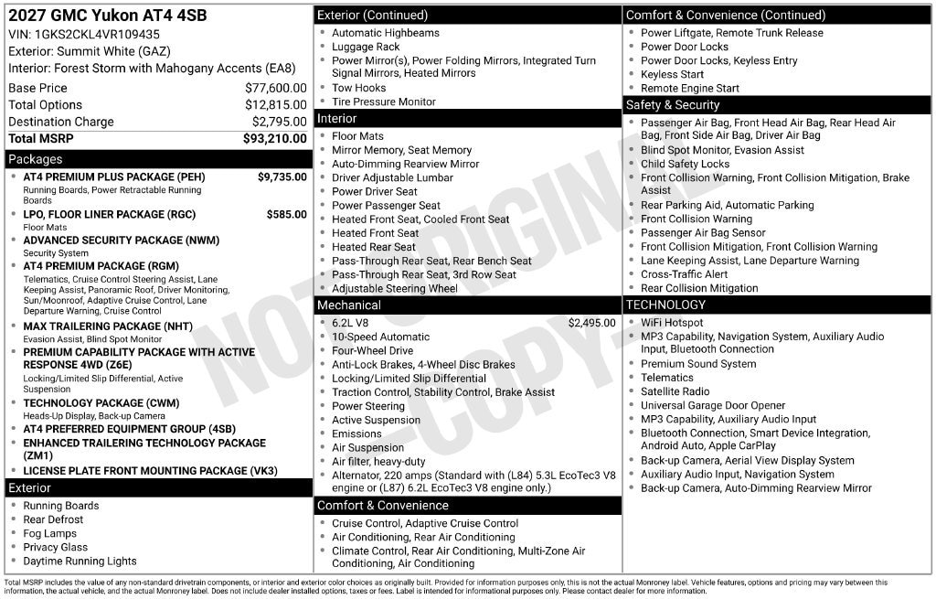 New 2027 GMC Yukon AT4 SUV