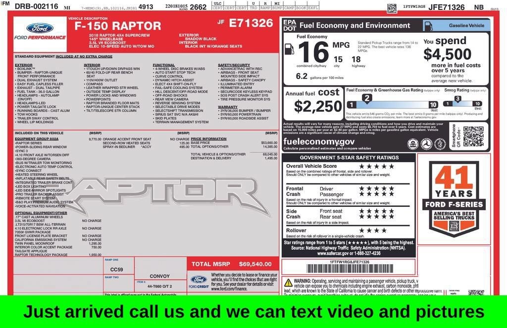 Used 2018 Ford F-150 Raptor Truck