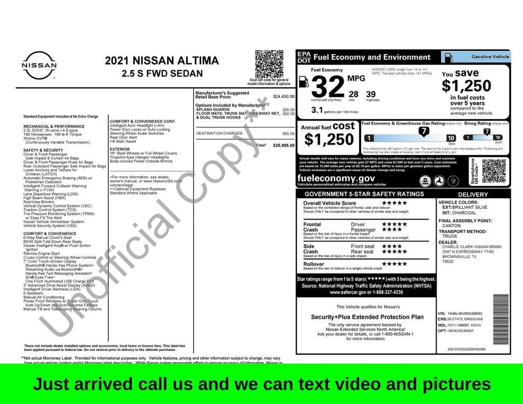 Used 2021 Nissan Altima S FWD Sedan