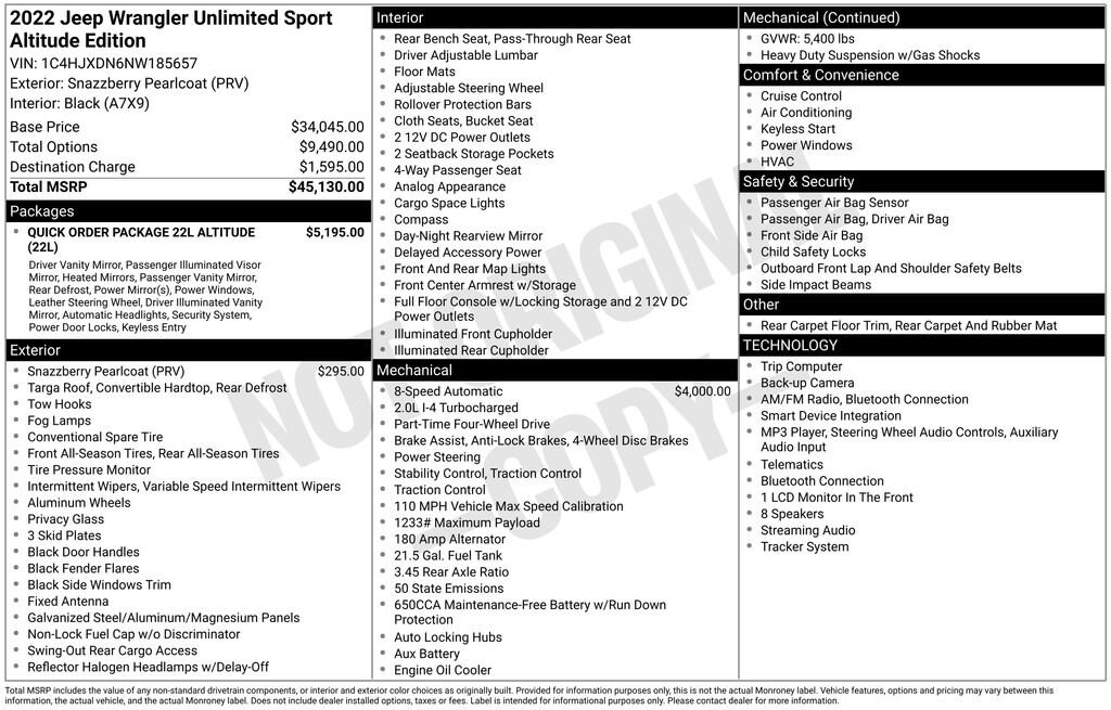 Used 2022 Jeep Wrangler Unlimited Sport Altitude 4x4 SUV
