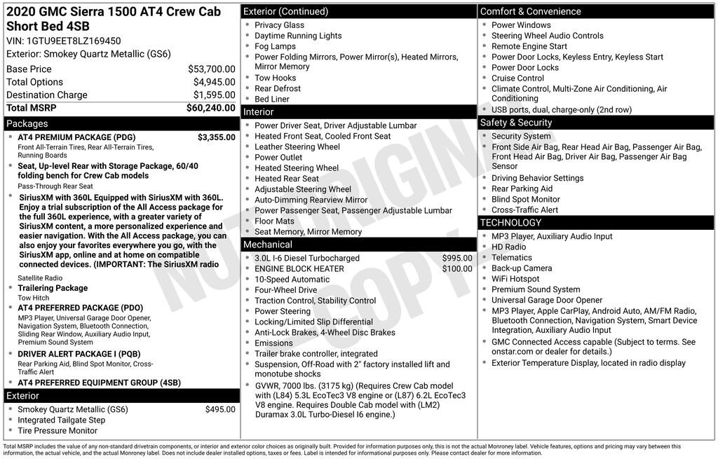 Used 2020 GMC Sierra 1500 AT4 Truck