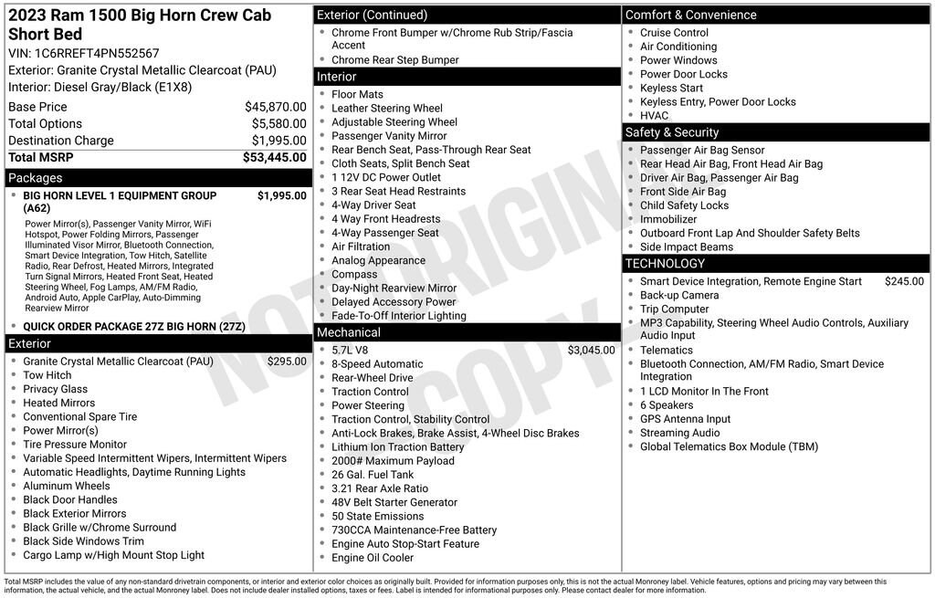 Used 2023 Ram 1500 Big Horn Crew Cab 4x2 57 Box Truck