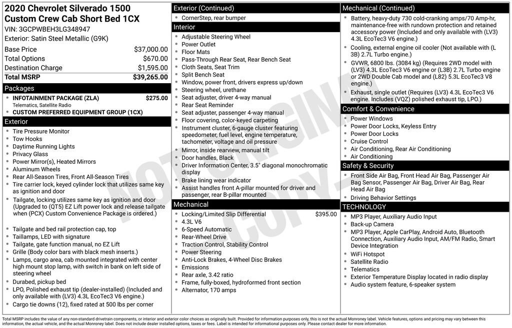 Used 2020 Chevrolet Silverado 1500 Custom Truck