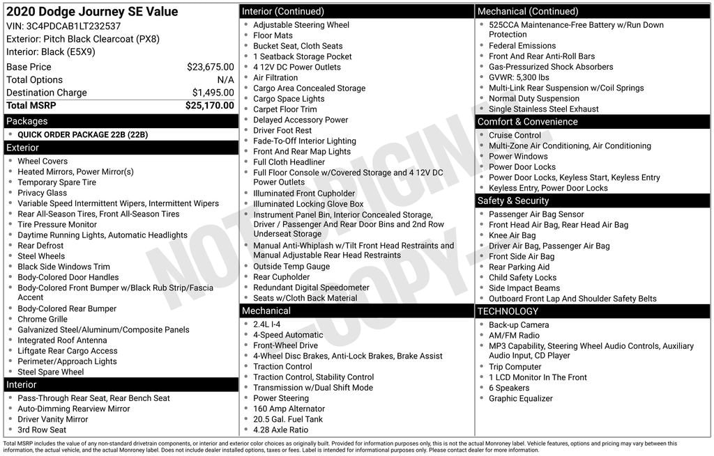 Used 2020 Dodge Journey SE Value SUV
