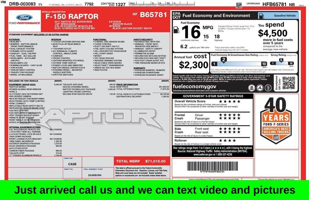 Used 2017 Ford F-150 Raptor Truck