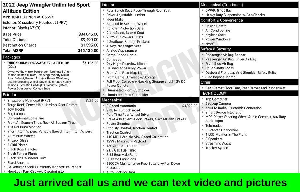 Used 2022 Jeep Wrangler Unlimited Sport Altitude 4x4