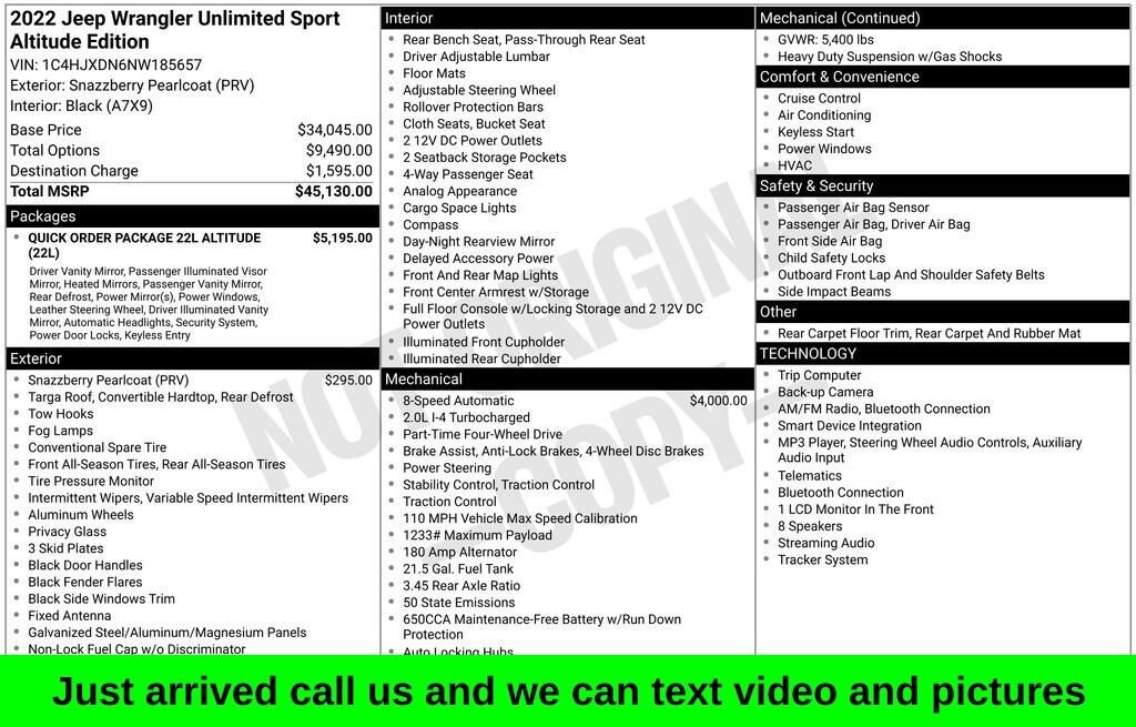 Used 2022 Jeep Wrangler Unlimited Sport Altitude 4x4 SUV