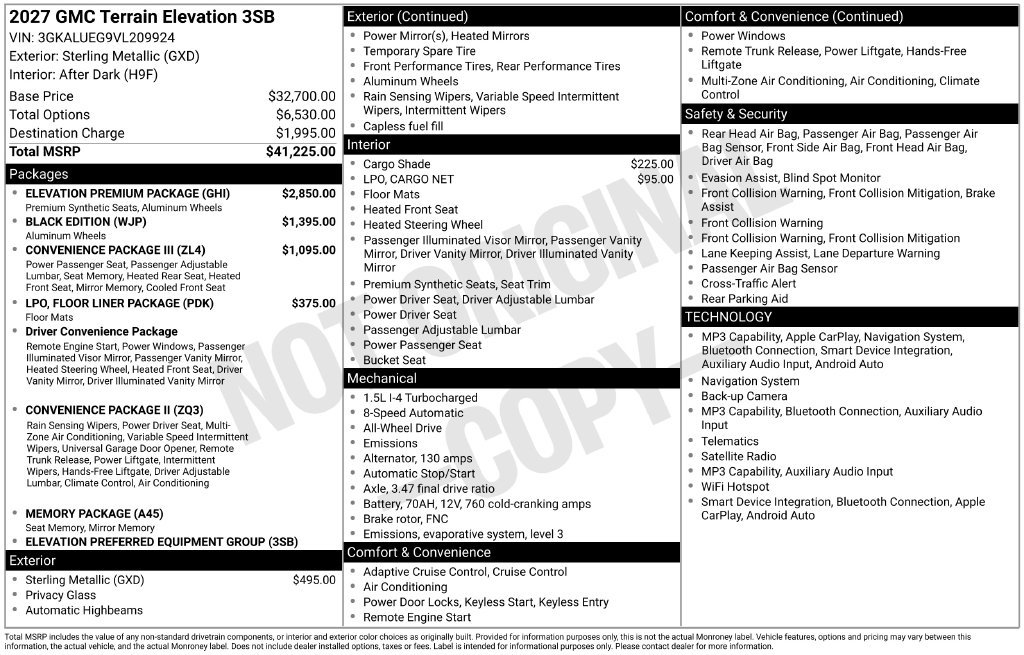 New 2027 GMC Terrain Elevation SUV