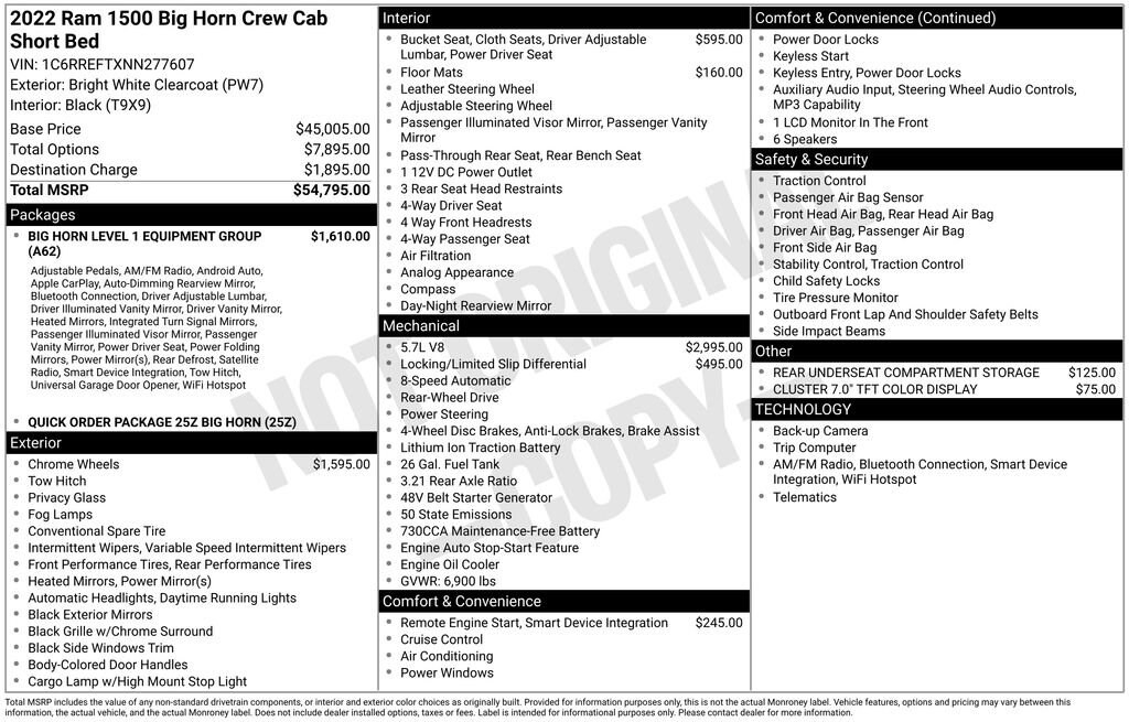 Used 2022 Ram 1500 Big Horn Crew Cab 4x2 57 Box Truck