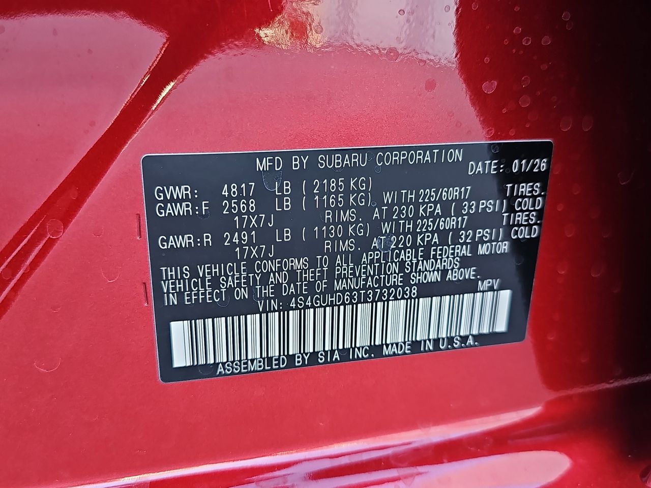 New 2026 Lithium Red Pearl Subaru Premium image 36
