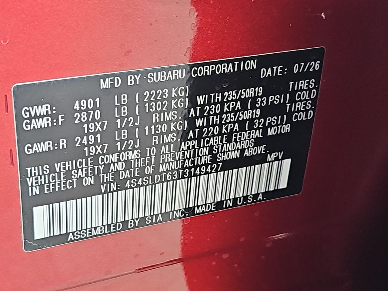 New 2026 Crimson Red Pearl Subaru Touring image 38