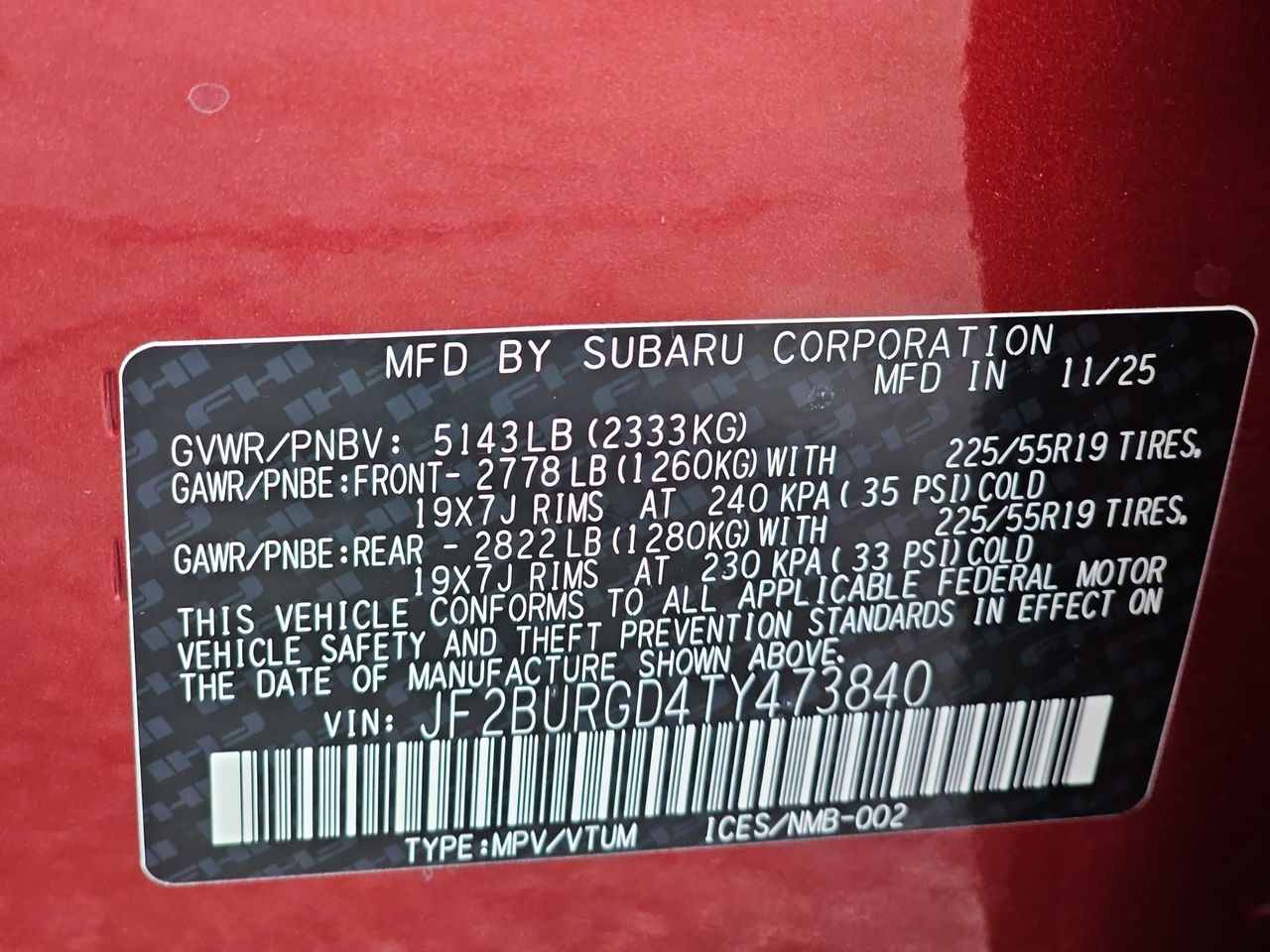 New 2026 Crimson Red Pearl Subaru Limited XT image 39
