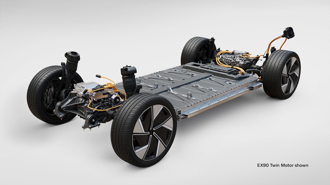 Volvo electric powertrain and battery system illustration