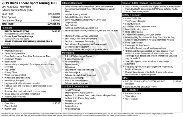 Used 2019 Buick Encore Sport Touring with VIN KL4CJ2SB1KB840603 for sale in Morris, Minnesota