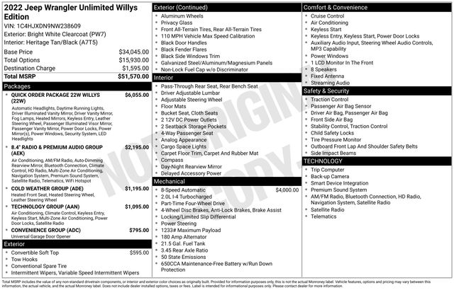 Used 2022 Jeep Wrangler Unlimited Sport with VIN 1C4HJXDN9NW238609 for sale in Morris, Minnesota