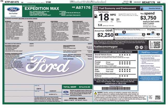 Used 2021 Ford Expedition Limited with VIN 1FMJK2AT9MEA87176 for sale in Morris, Minnesota