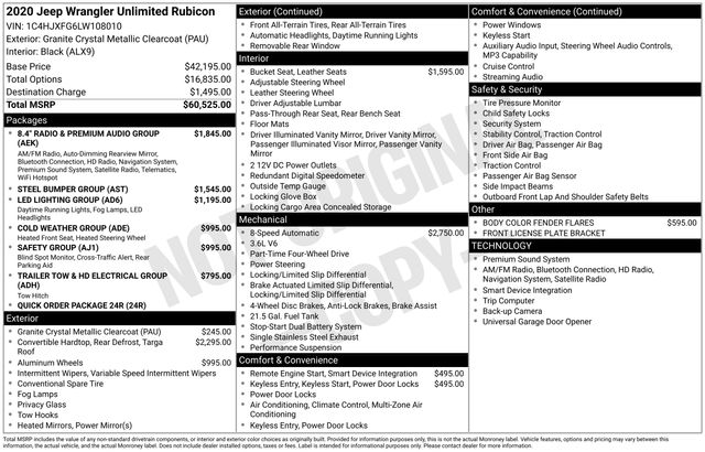 Used 2020 Jeep Wrangler Unlimited Rubicon with VIN 1C4HJXFG6LW108010 for sale in Morris, Minnesota