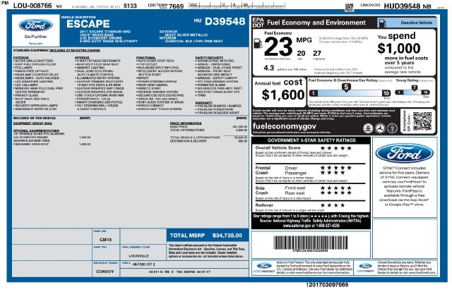 Used 2017 Ford Escape Titanium with VIN 1FMCU9J95HUD39548 for sale in Morris, Minnesota