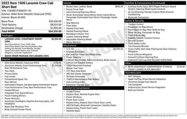 Used 2022 RAM Ram 1500 Pickup Laramie with VIN 1C6SRFJT3NN331151 for sale in Morris, Minnesota