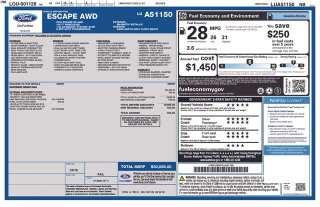 Used 2020 Ford Escape SE with VIN 1FMCU9G67LUA51150 for sale in Morris, Minnesota