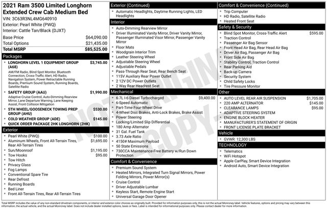 Used 2021 RAM Ram 3500 Pickup Longhorn with VIN 3C63R3NL4MG640910 for sale in Morris, Minnesota