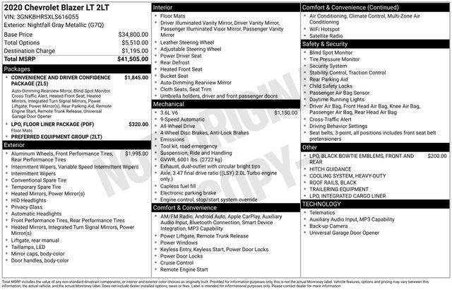 Used 2020 Chevrolet Blazer 2LT with VIN 3GNKBHRSXLS616055 for sale in Morris, Minnesota