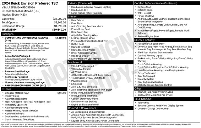 Used 2024 Buick Envision Preferred with VIN LRBFZME4XRD059936 for sale in Morris, Minnesota