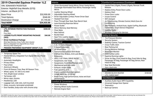 Used 2019 Chevrolet Equinox Premier with VIN 3GNAXXEV7KS557620 for sale in Morris, Minnesota