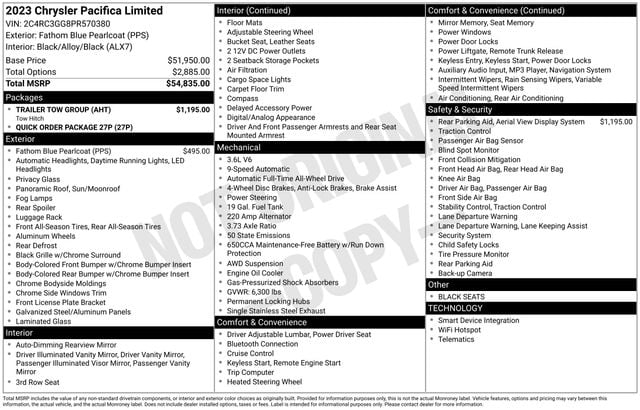 Used 2023 Chrysler Pacifica Limited with VIN 2C4RC3GG8PR570380 for sale in Morris, Minnesota