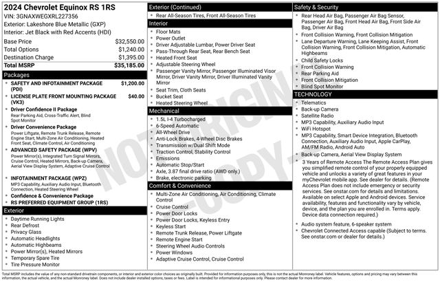 Used 2024 Chevrolet Equinox RS with VIN 3GNAXWEGXRL227356 for sale in Morris, Minnesota