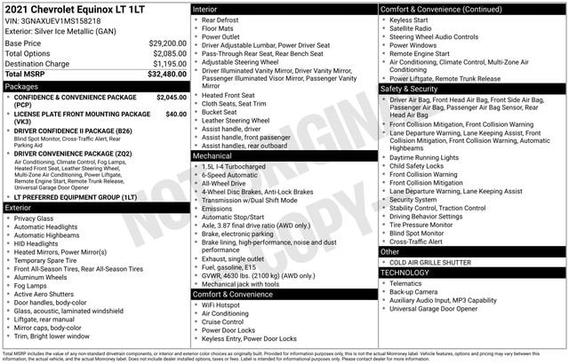 Used 2021 Chevrolet Equinox LT with VIN 3GNAXUEV1MS158218 for sale in Morris, Minnesota