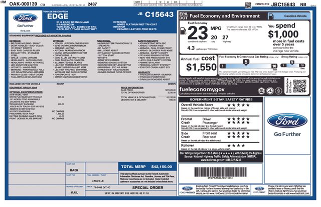 Used 2018 Ford Edge Titanium with VIN 2FMPK4K99JBC15643 for sale in Morris, Minnesota