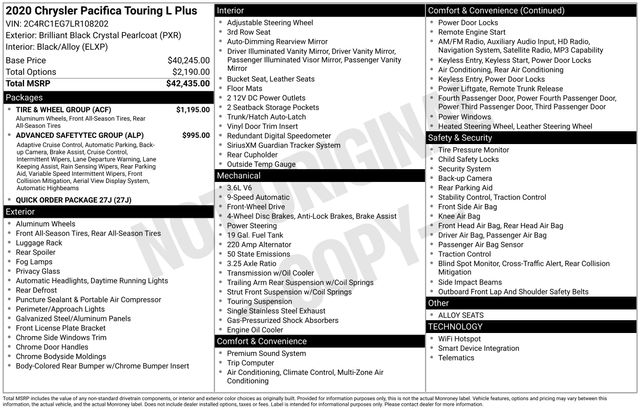 Used 2020 Chrysler Pacifica Touring L Plus with VIN 2C4RC1EG7LR108202 for sale in Morris, Minnesota