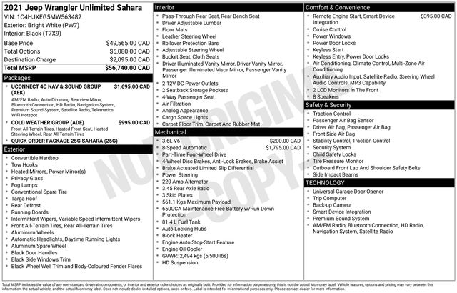 Used 2021 Jeep Wrangler Unlimited Sahara with VIN 1C4HJXEG5MW563482 for sale in Morris, Minnesota