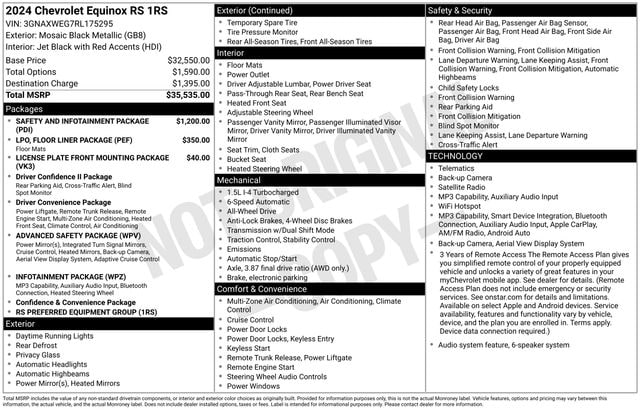 Used 2024 Chevrolet Equinox RS with VIN 3GNAXWEG7RL175295 for sale in Morris, Minnesota