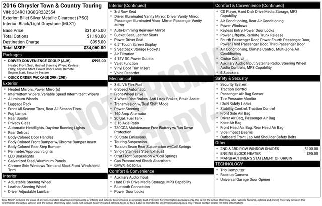 Used 2016 Chrysler Town & Country Touring with VIN 2C4RC1BG8GR232554 for sale in Morris, Minnesota
