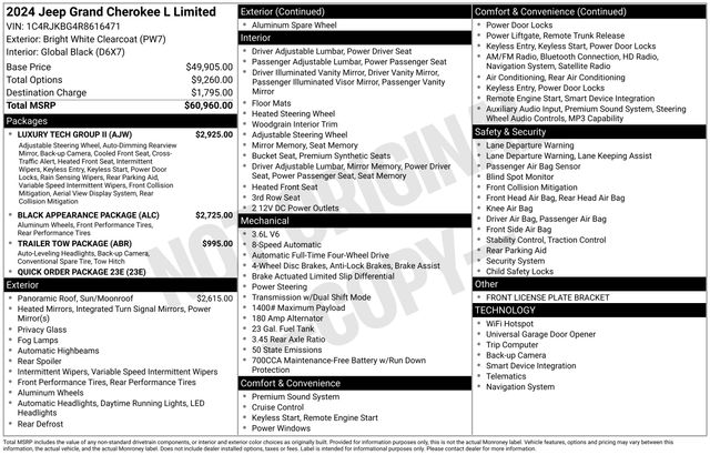 Used 2024 Jeep Grand Cherokee L Limited with VIN 1C4RJKBG4R8616471 for sale in Morris, Minnesota