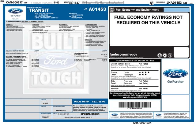 Used 2018 Ford Transit Van Base with VIN 1FTYE1ZMXJKA01453 for sale in Morris, MN